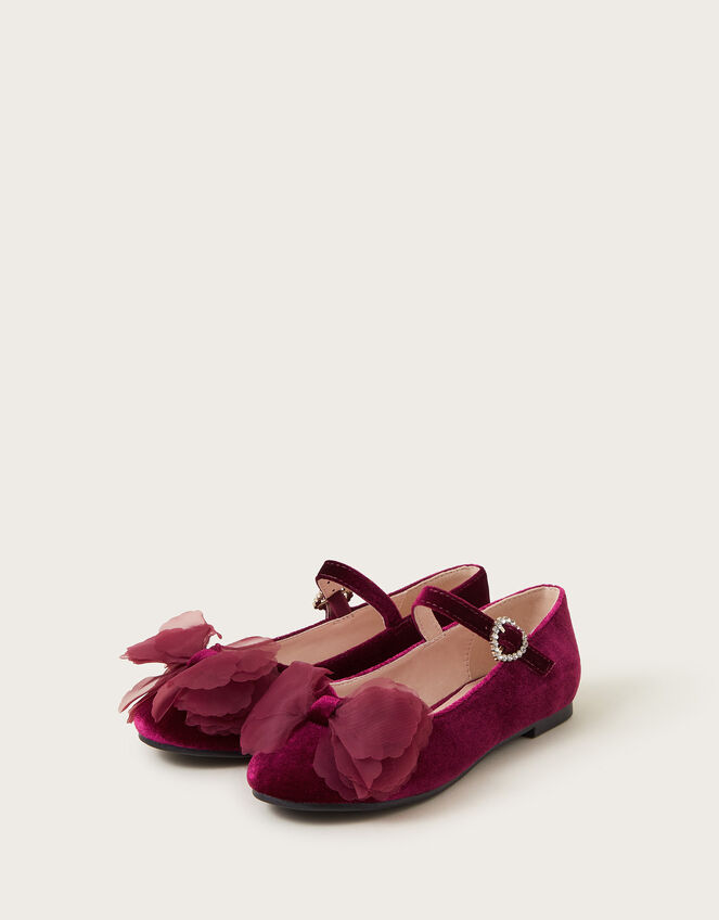 Velvet Bow Ballerina Flats, Red (BURGUNDY), large