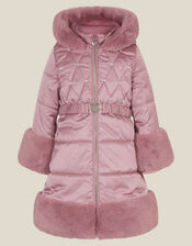 Jewel Heart Quilted Puffer Coat, Pink (PINK), large