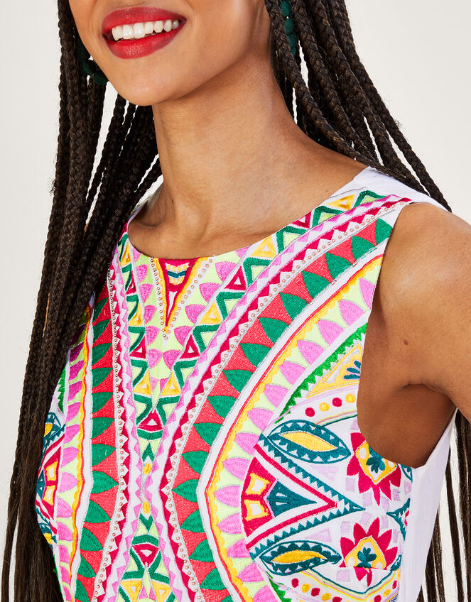 Mosaic Embroidered Midi Dress in LENZING™ ECOVERO™, White (WHITE), large