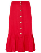 Monika Tiered Midi Skirt in Pure Linen, Red (RED), large