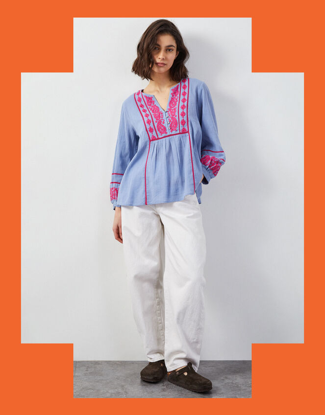 East Circe Paisley Embroidered Blouse, Blue (LIGHT BLUE), large