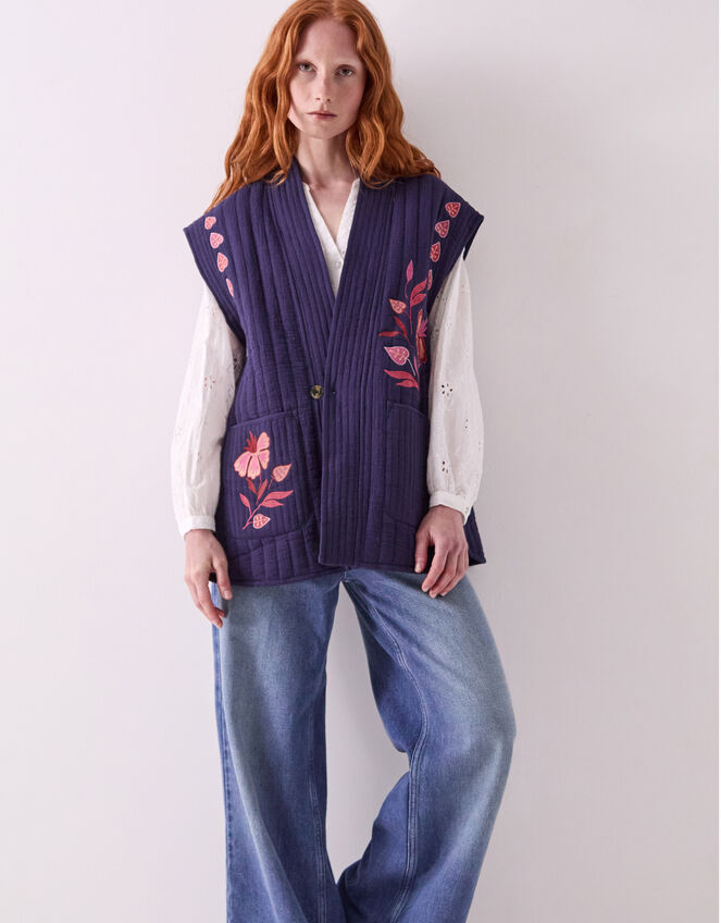 East Rayna Embroidered Quilted Gilet, Blue (NAVY), large