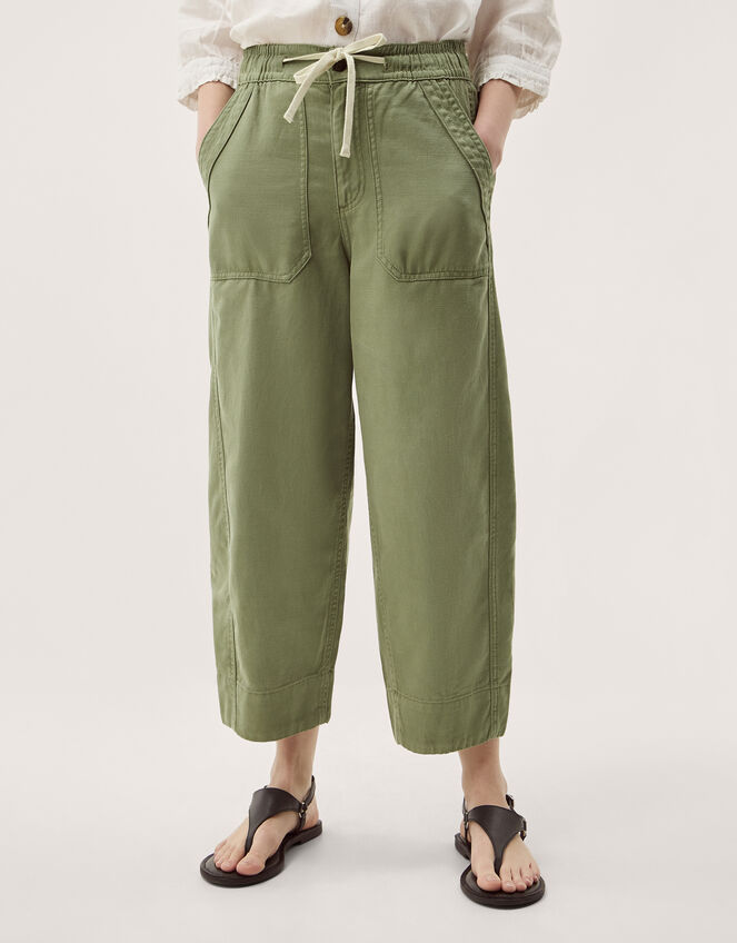 Megan Cropped Barrel Trousers, Green (KHAKI), large