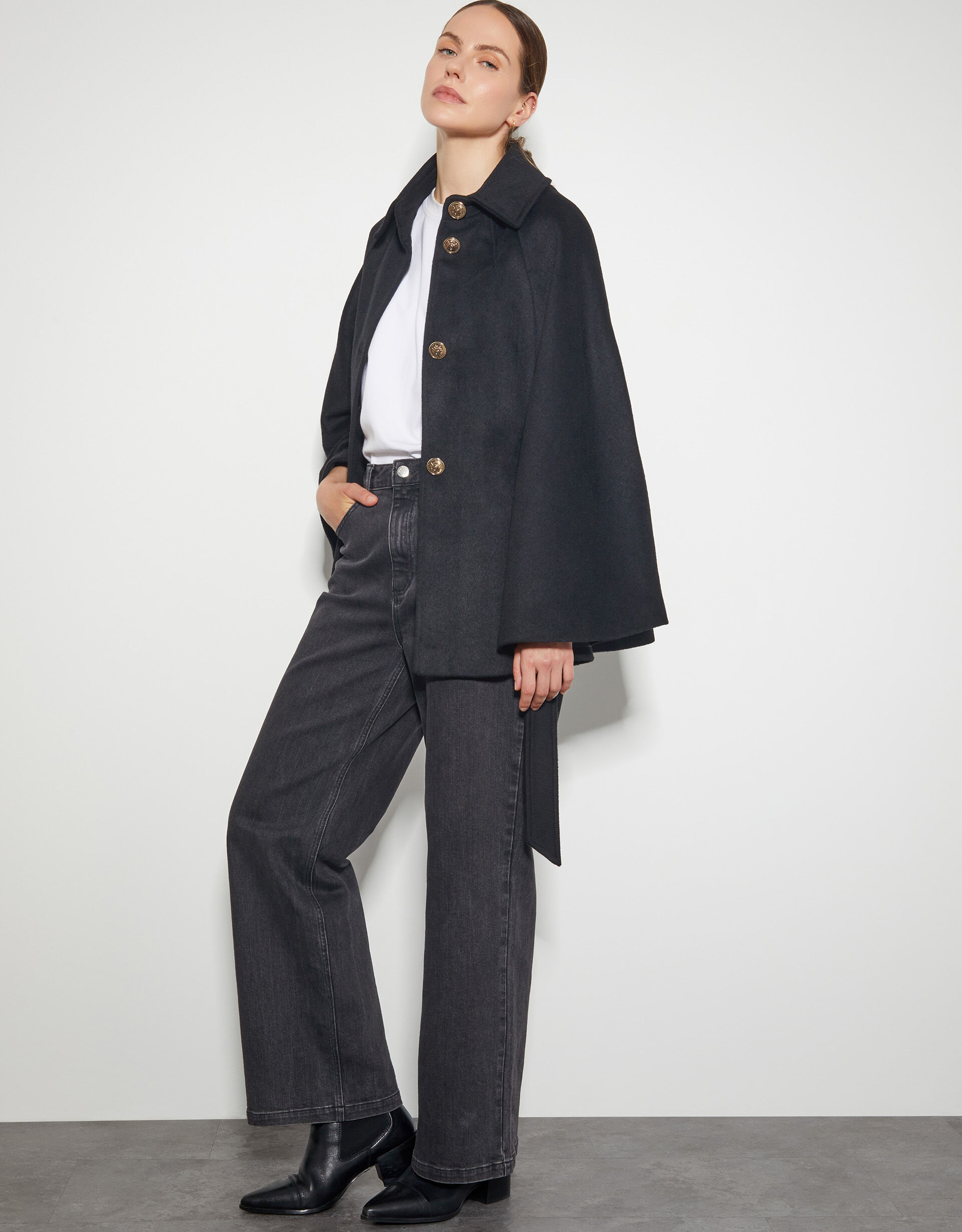 Cecily Military Cape Coat Black