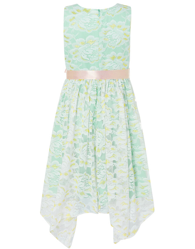 Josie Lace Hanky Hem Dress with Corsage, Green (MINT), large