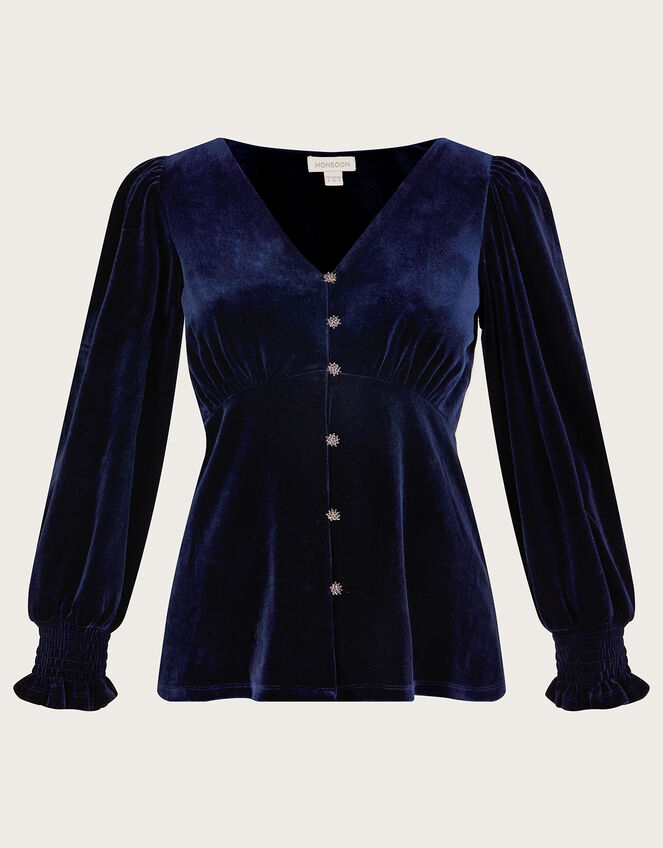 Elizabeth Velvet Tea Top with Recycled Polyester, Blue (MIDNIGHT), large