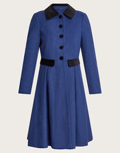 Opal Opera Coat in Wool Blend, Blue (BLUE), large