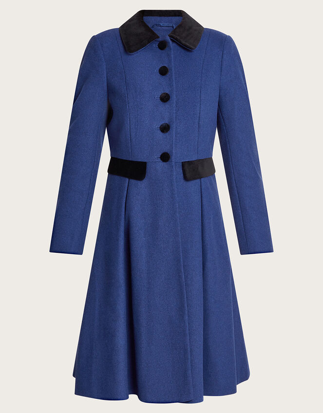 Opal Opera Coat in Wool Blend, Blue (BLUE), large