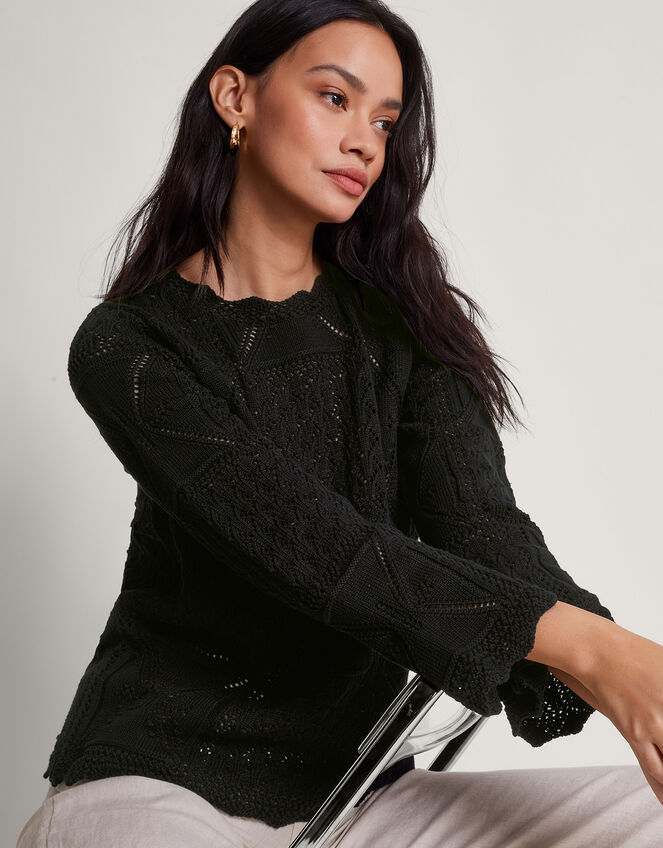 Pax Pointelle Jumper, Black (BLACK), large