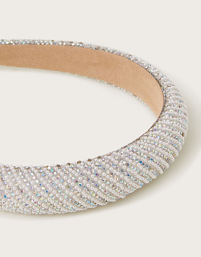 Diamante Pearl Puffy Headband, , large