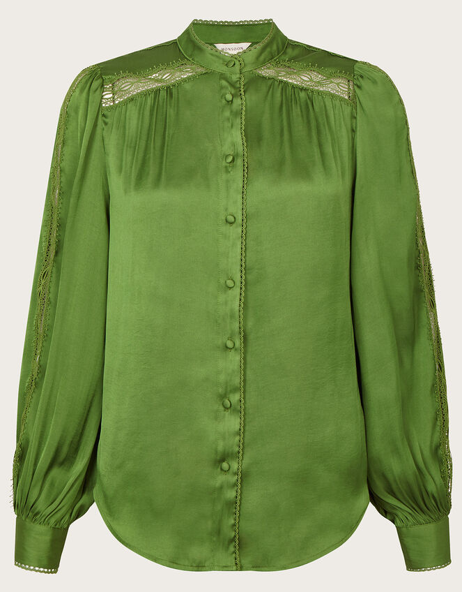 Annaleigh Lace Insert Shirt , Green (GREEN), large