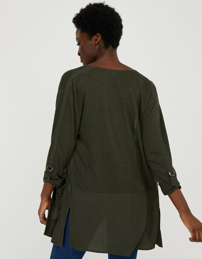 Carrie Woven Cardigan in Linen Blend, Green (KHAKI), large