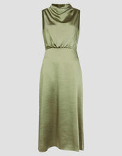 Livia Satin Cowl Halter Midi Dress, Green (SAGE), large