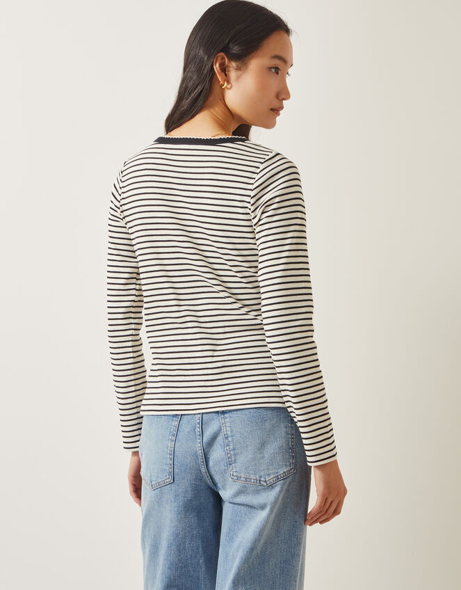 Sil Stripe Jersey Cardigan, Ivory (IVORY), large