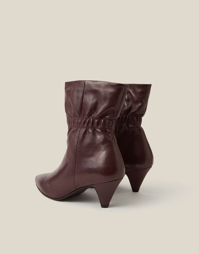 Fia Ruched Leather Kitten Heel Boots, Red (BURGUNDY), large