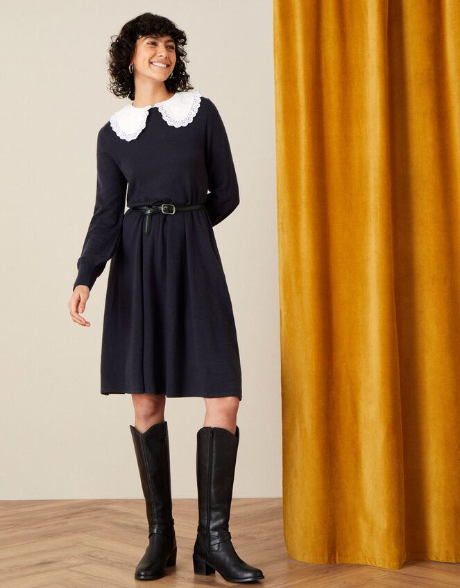 Charlotte Collar Swing Dress , Blue (NAVY), large