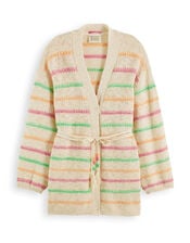 Scotch and Soda Stripe Tie Waist Cardigan, Natural (NATURAL), large