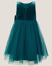 Velvet Bow Party Dress, Teal (TEAL), large