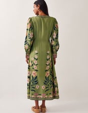 Belle Floral Blouson Midi Dress, Green (GREEN), large