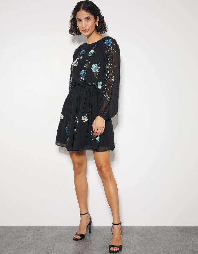 Penelope Embellished Tunic Mini Dress, Black (BLACK), large