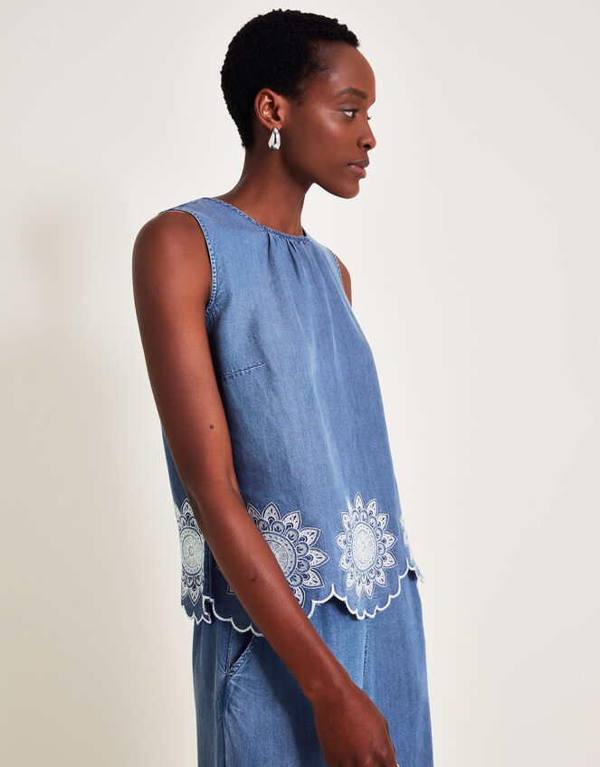 Talia Embroidered Top, Blue (DENIM BLUE), large