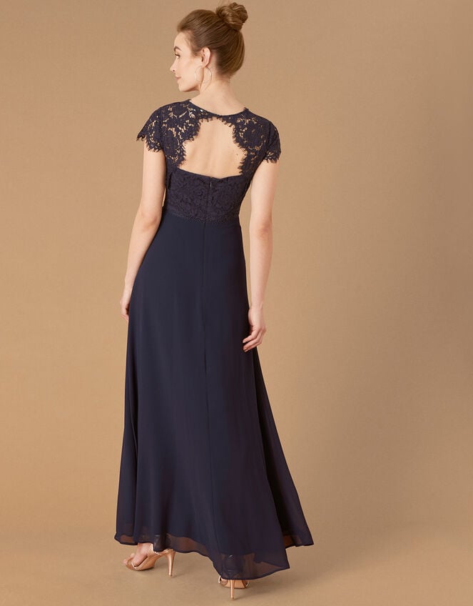 Marne Maxi Dress with Floral Lace, Blue (NAVY), large