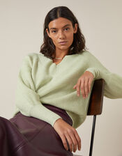 V-Neck Ribbed Knit Jumper, Green (GREEN), large