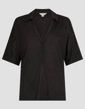 Cara Collar Jersey T-Shirt, Black (BLACK), large