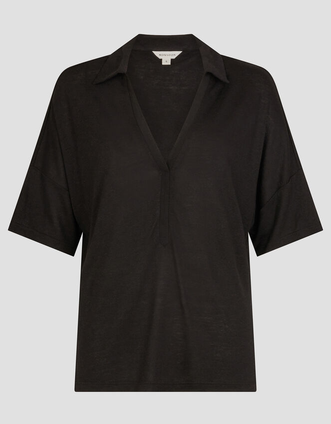 Cara Collar Jersey T-Shirt, Black (BLACK), large
