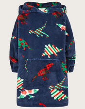 Christmas Dinosaur Fleece Hoodie, Blue (NAVY), large