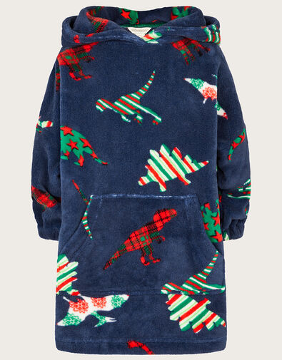 Christmas Dinosaur Fleece Hoodie, Blue (NAVY), large