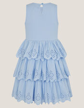 Sleeveless Broderie Tiered Dress, Blue (BLUE), large