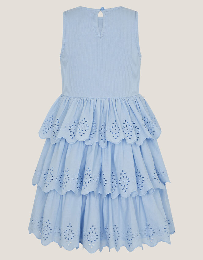 Sleeveless Broderie Tiered Dress, Blue (BLUE), large