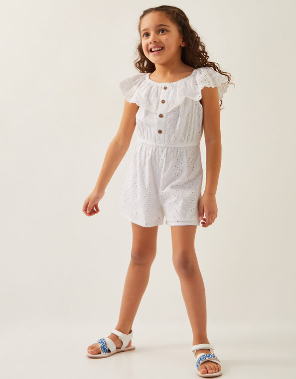 Broderie Ruffle Playsuit, White (WHITE), large