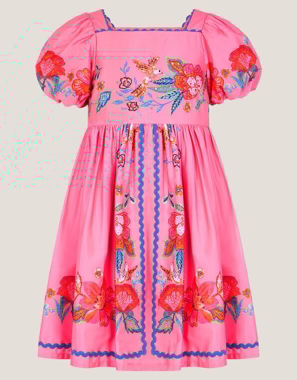 Aurelia Tropical Floral Puff Sleeve Dress, Pink (PINK), large