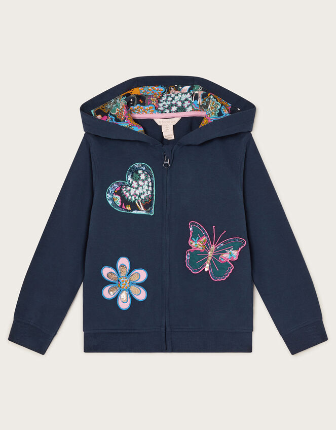 Embroidered Zip-Up Hoodie, Blue (NAVY), large