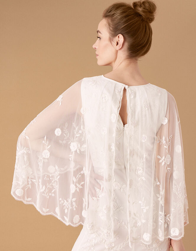 Zoey Floral Cape Bridal Dress, Ivory (IVORY), large