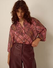 Melinda Ruffle Check Shirt, Pink (PINK), large