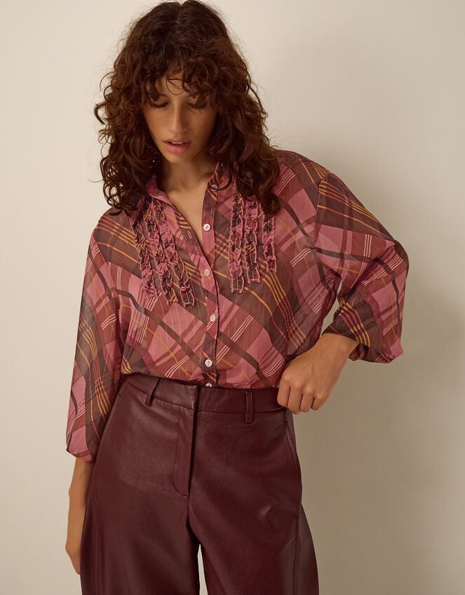 Melinda Ruffle Check Shirt, Pink (PINK), large
