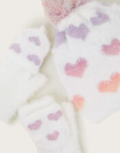 Neon Hearts Fluffy Hat and Gloves Set, Multi (MULTI), large