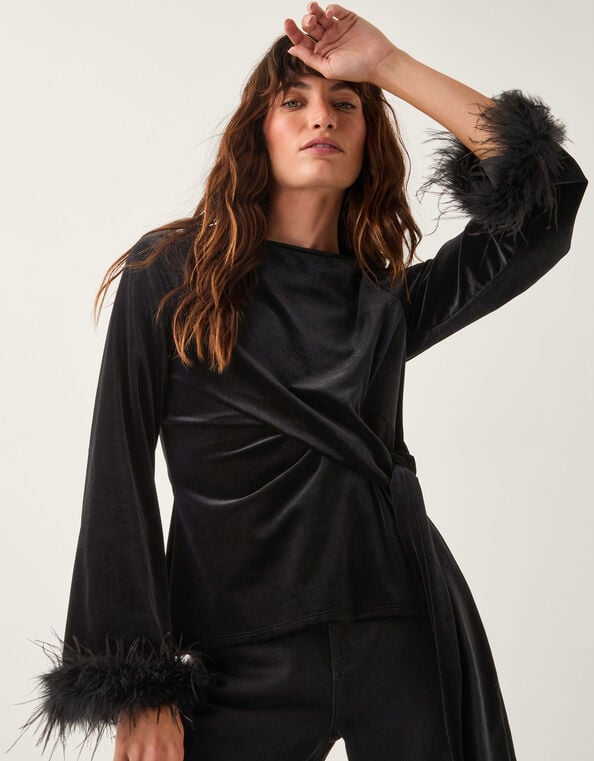 Freya Feather Velvet Top, Black (BLACK), large