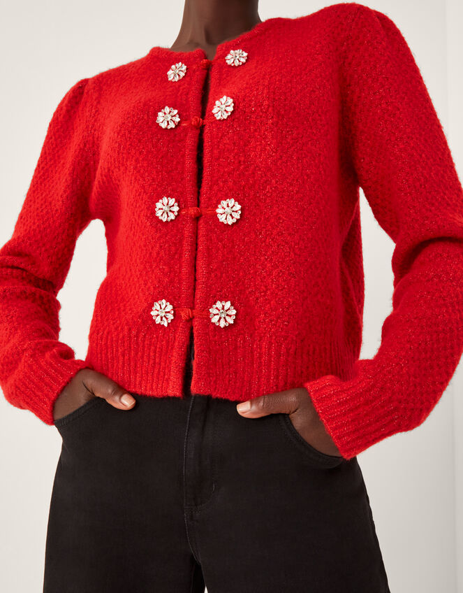 Fessa Jewel Brooch Cardigan, Red (RED), large