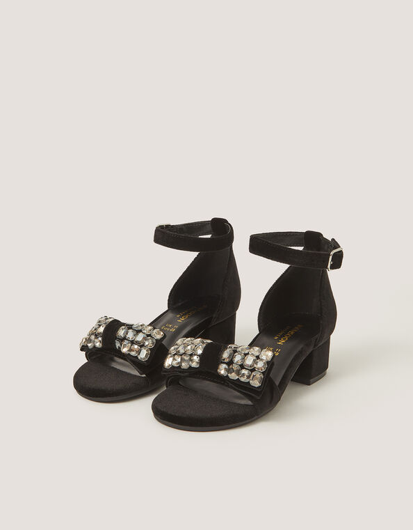 Embellished Velvet Two-Part Heels, Black (BLACK), large