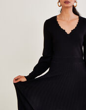 V-Neck Midi Dress with LENZING™ ECOVERO™ , Black (BLACK), large