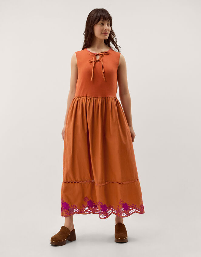 Fiona Sleeveless Floral Embroidered Maxi Dress Orange