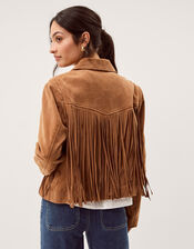 Lily Fringe Suede Jacket, Tan (TAN), large