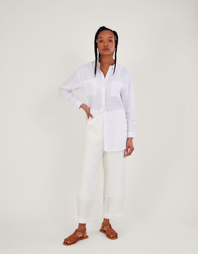 Pull-On Linen Trousers, White (WHITE), large
