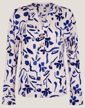 Ulla Floral Linen-Blend Top, Ivory (IVORY), large