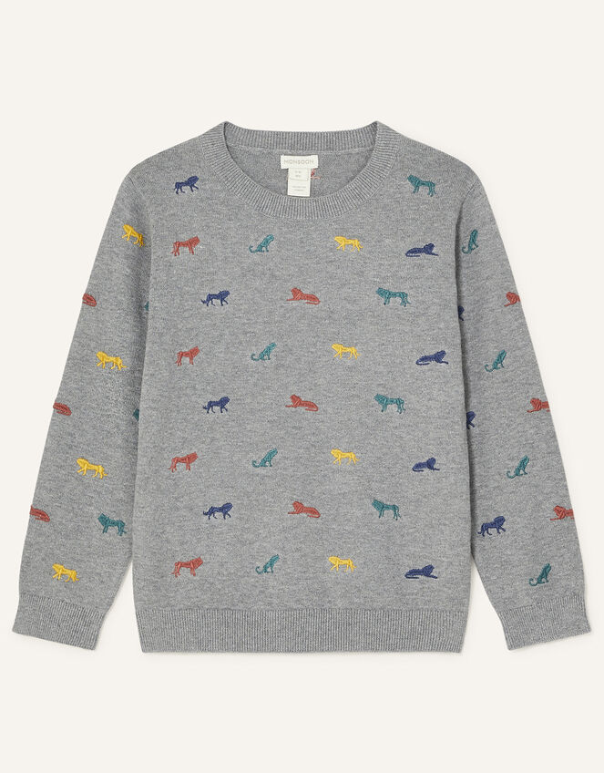 Embroidered Lion Jumper, Grey (GREY), large