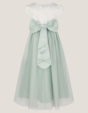 Short Sleeve Satin Tulle Bridesmaid Maxi Dress, Green (SAGE), large